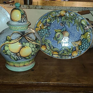 Majolica pottery : Santa Rosa pattern. 2 pieces.(made in mexico) handcrafted.